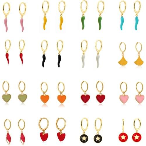 Colorful Chili Yellow Red Green Blue Enamel Dangle Drop Earring Clips Piercing Pendiente Hoop Earring for Women Daily Punk Party