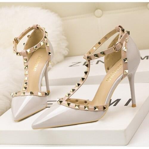New women high heel pumps Solid buckle fashion sexy party shoes thin heel slip on wedding heels brand high quality 9 cm female