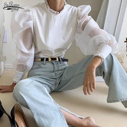 Vintage Wood Ear Shirt Loose Tops Solid Blusas Autumn New All-match Plus Size Shirt Oversize Puff Long Sleeve Women Blouse 15897
