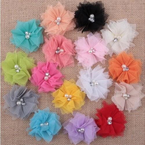 Yundfly 20PCS Chic Mesh Flowers for DIY Baby Headbands Artifical Floral Handmade Baby Girl Headbands Accessories