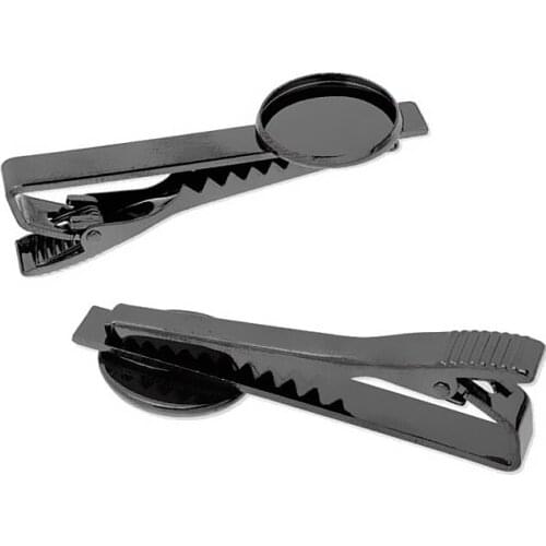 16mm Gunmetal black Plated Blank Bases Round Circle Bezel Cabochon Settings Mens Tie Clips Clasps Jewelry Findings Wholesale