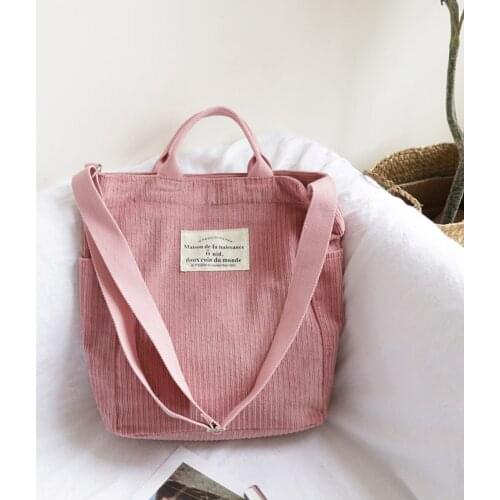 Women Corduroy Shoulder Bag Large Capacity Cloth Handbag Tote Female Crossbody Messenger Bags Ladies Simple Canvas Zippe#25