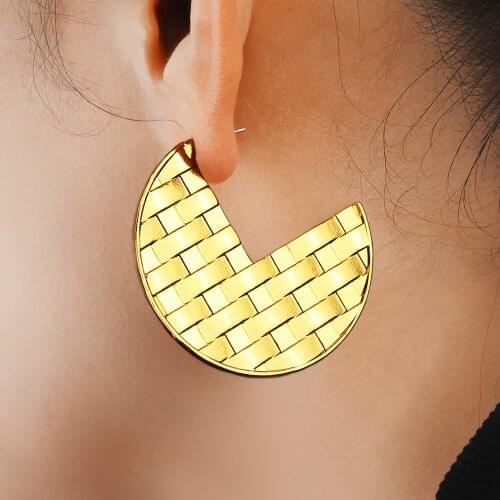 Luxury Stripe Gold Earring for Women Pendientes Mujer Bohemian Jewelry Accessories Round Dangle Earrings Valentines Day