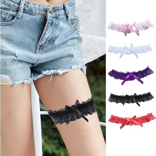 Women Bow Leg Ring Sexy Lingerie Lace Floral Garter Thigh Garter Harness Pastel Fashion Goth Accessories Elastic Tightness 2021