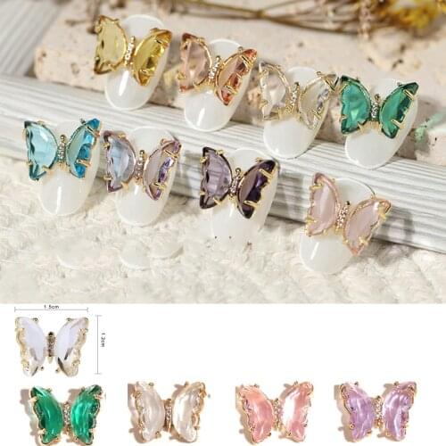 100pcs 15X12mm -Larger Crystal Butterfly Charms, Gold Plated, Zircon Nail Art Charms Gold Plated 3D Butterfly Nail Rhinestone