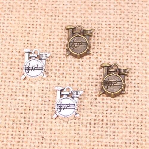 17pcs Tibetan Silver Plated Drum kit Charms Pendants for Jewelry Making DIY Handmade Craft 16*14*4mm