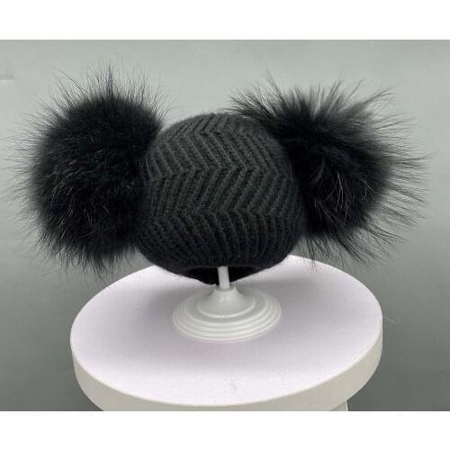 2021 Double Raccoon Balls Baby Twill Rabbit Wool Hat Fashion Casual Hat High Quality Baby Cap Outdoor