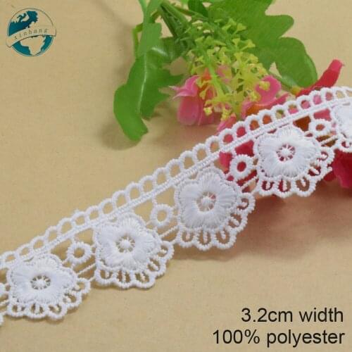 5yards 3.2cm white polyester embroidery lace french lace ribbon fabric guipure diy trims warp knitting sewing Accessories #3967