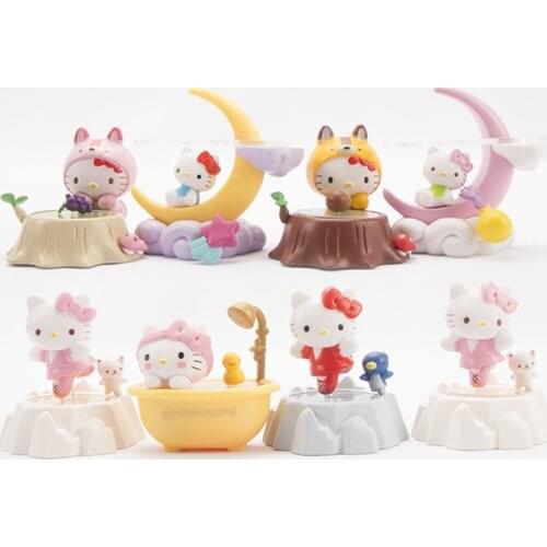 8PCS Hello Kitty Moon Bathtub Model Toy 4.5-6.5CM KT Cat Decoration Doll