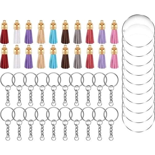 90Pcs Keychain Tassels Split Key Chain Rings with Chain Leather Tassel Bulk for DIY Crafts Supplies