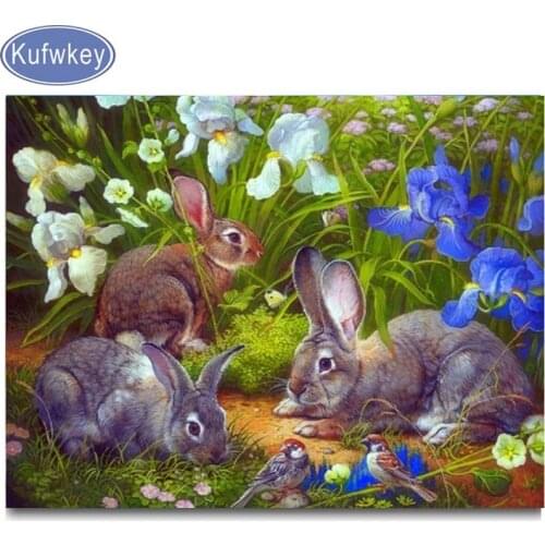 Full drill square rabbit diamond painting animal iris 5d diamond embroidery accessories round stone diamond mosaic home decor