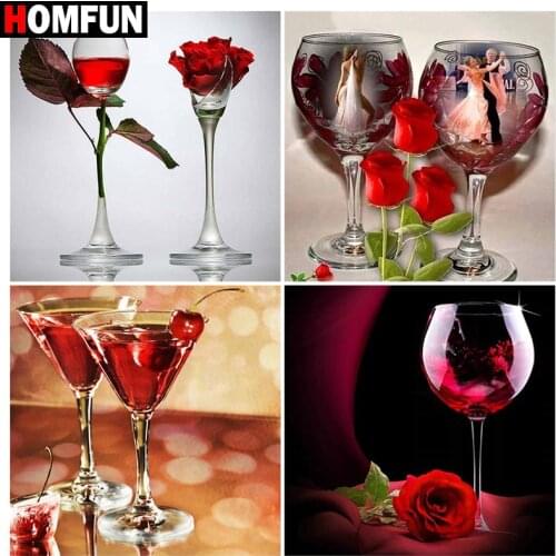 HOMFUN Diamond Embroidery DIY Diamond Painting Cross Stitch Kit "Rose wine flower”5D Needlework Diamond Home Decoration
