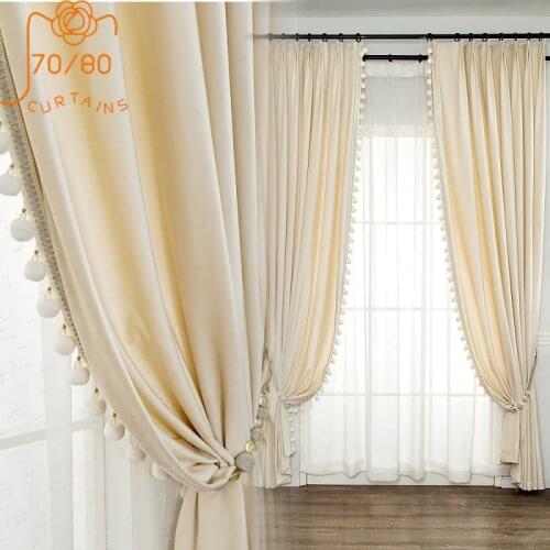 American Velvet Curtains Thick Solid Color Blackout Curtains for Living Room Bedroom Stitching Lace Curtains Finished Product