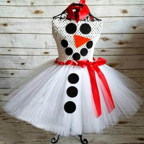 White Snowman Tutu Dress Costume Girls Winter Christmas Party Tulle Dresses Toddler New Years Gift Photo Shooting Costume 1-12Y