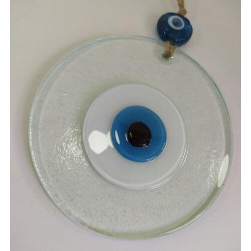 White Evil Eye 12cm Glass Bead Pendant Charm Turkish Handmade Big Amulet for Wall Hanging Talisman Boho Home / Room Decor