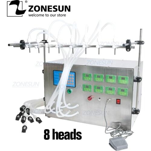 ZONESUN Electric Liquid Filling Machine Digital Control Pump 8 Heads Bottle Water Perfume Juice Essential Oil Milk Filer