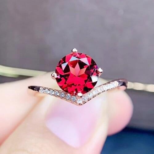 Natural real red garnet round ring Per jewelry 8*8mm 2.5ct gemstone 925 sterling silver Fine jewelry J211314