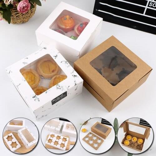 1Pcs Clear Windowed Cupcake Boxes with Removable Tray for 2/4/6 Cups Cake for Party Christmas Food Kitchen Accessories