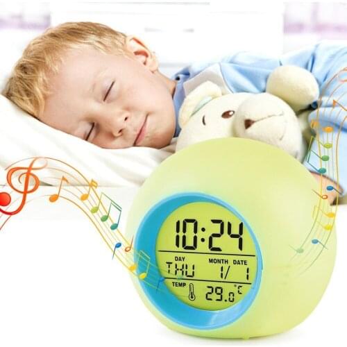 Creative round colorful alarm clock Calendar night light alarm clock Bedside children alarm clock