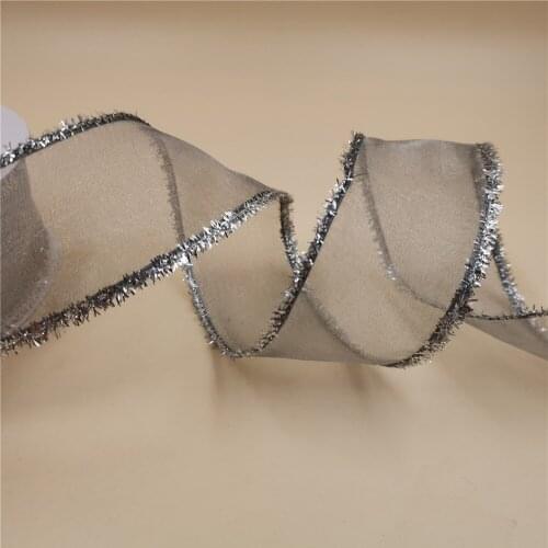 38MM X 25yards Wired organza ribbon with Floss edges for Christmas decoration wrapping gift packaging N1233