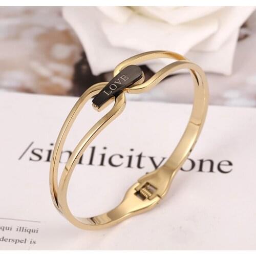 Hot Sale Trendy Gold Color "LOVE" 316L Stainless Steel Bangle Bracelets Jewelry for Women Best Gift