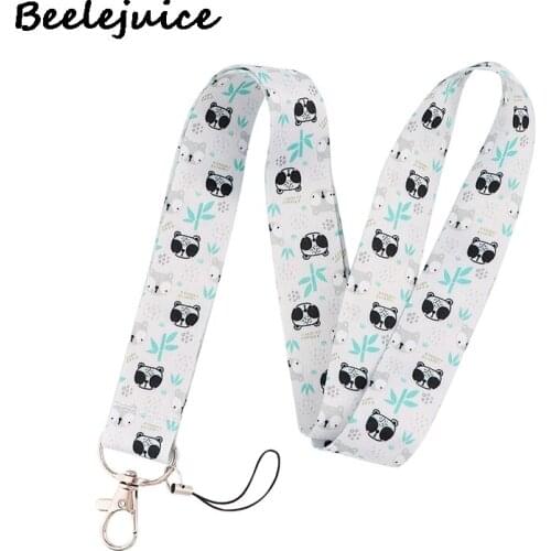 Cute Black Eye Panda Neck Keychain Necklace Webbings Ribbons Anime Cartoon Neck Strap Lanyard ID badge Holder Keychain Lanyards