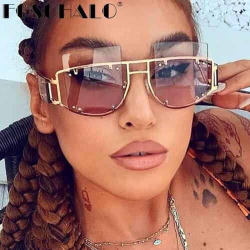 Fashion Rimless Sunglasses Women 2020 Men Luxury Brand Designer Sunglasses Ladies Square Retro Sun Glasses Oversized Eyewear