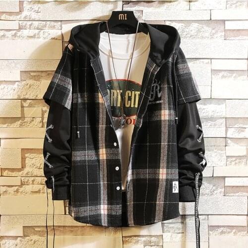 2021 New Arrived Plaid Men Hooded Sweatshirt Hip Hop Style Hip Hop High Street Casual Long-Sleeved Hoodie Cardigans