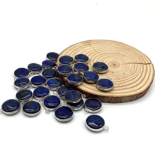 14 MM Charm Pendant Nature Stone Lapis Blue Color Rimmed with Metal Two-Eared For Women Bracelet Necklace Fashion Jewelry