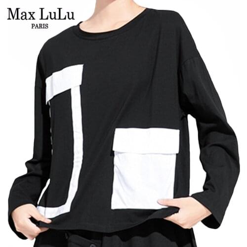 Max LuLu Autumn European Fashion Designer Ladies Punk Style Tops Womens Casual Plaid Tshirts Vintage Black Oversized Tee Shirts