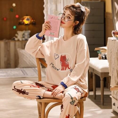 Pajamas Ladies Spring Autumn Cotton Plus Size Sleepwear Winter Warm Casual Sleep Tops Girl Cute Nightie Women Home Clothes Suit