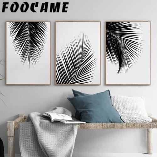FOOCAME Black and White Plant Leaf Wall Art Nordic Posters and Prints Canvas Painting Living Room Decoration Pictures Bedroom