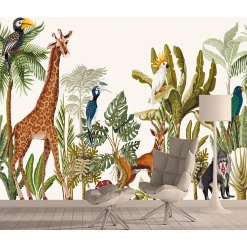 Custom Cartoon Cool Jungle Animals 3d Wallpapers for Living Room Kids Bed Wall Papers Home Decor Baby Self Adhesive Murals Rolls