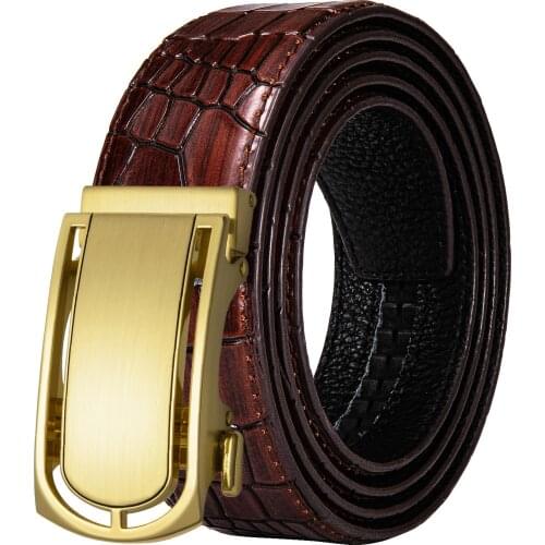 Famous Brand Men Genuine Leather Belts Alloy Automatic Buckle Luxury Crocodile Pattern Brown Cowskin Designer Belts DiBanGu