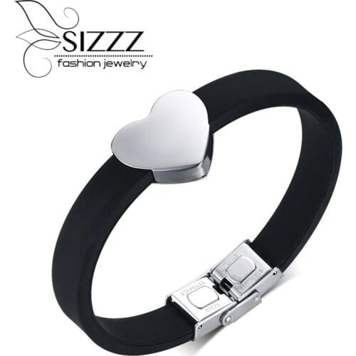 Romantic SIlicone Bracelet Bangle High Polished Stainless Steel Buckle Heart Shape Women Jewelry Gift
