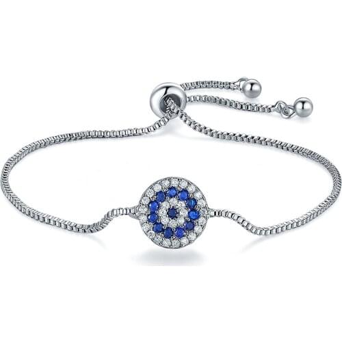 Luxury Women Evil Eye Lucky Hamsa Bracelet Silver Color Men Round Blue Eyes CZ Zircon Crystal Tennis Bracelet Valentines Gift
