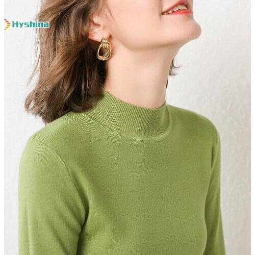 Sweater Womens Spring 2020 New Korean Pure Color Sweater Womens Half High Collar Long Sleeve Bottom Coat