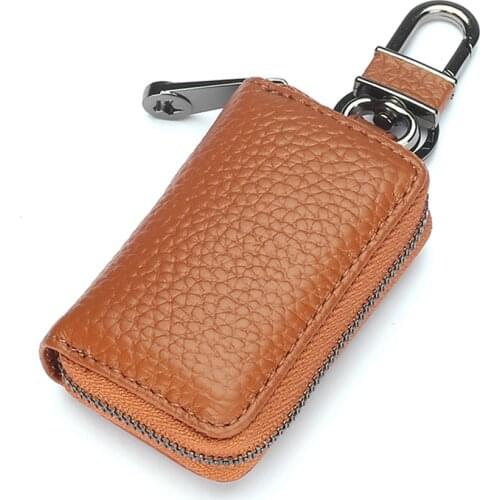 Vintage Car Key Holder Genuine Leather Housekeeper Zipper Pocket Key Case Bag Fashion Cowhide Key Pouch Coin Purse Wallet