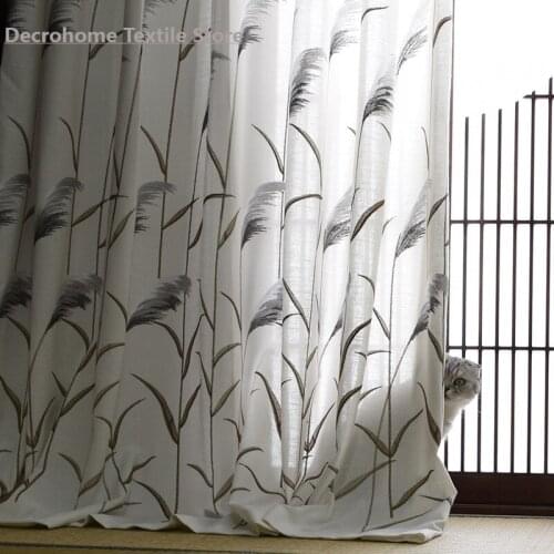 Japanese Cotton Linen Reed Embroidery Tatami Study Window Curtains for Living Room Bedroom Custom Curtains Japanese Home Decor