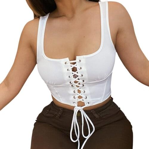 Women’s Sexy Bandage Hollow Vest Summer Fashion Solid Color Exposed Navel Sleeveless Tops