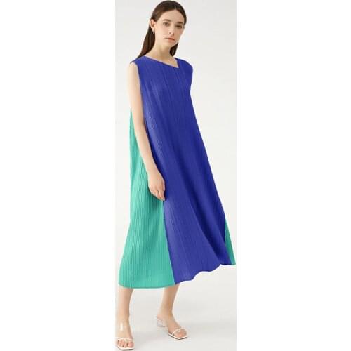 2021 summer new contrast womens dress Miyae fold Korean version of solid color commuter oblique collar loose harajuku dress