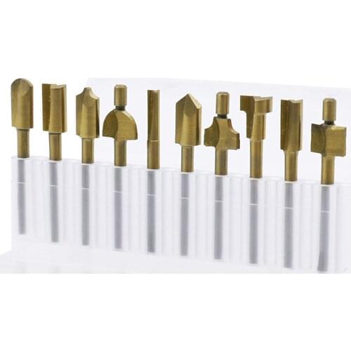 10Pcs Router Groove Beading Drilling Titanium-Plated High-Speed Steel Woodworking Trimming Knife Small Milling Cutter Drill Bit