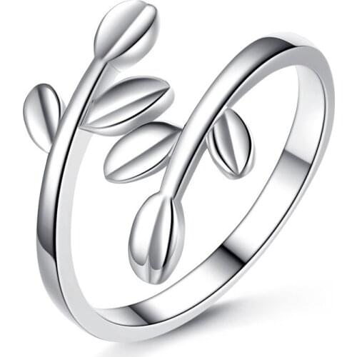 100% 925 sterling silver hot sell leaf design ladies`adjustable finger rings women jewelry birthday gift wholesale drop shipping