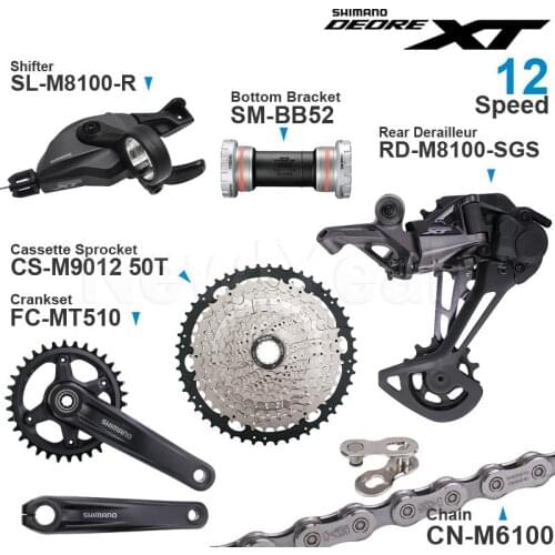 SHIMANO DEORE XT M8100 12 Speed Groupset with Shifter Rear Derailleur CRANKSET and Cassette Sprocket 11-50T KMC X12 Chain