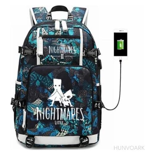 17 Inch Little Nightmares 2 Mono USB Charging Backpack Children High Quality School Bag Teens Rucksack Cartoon knapsack Mochila