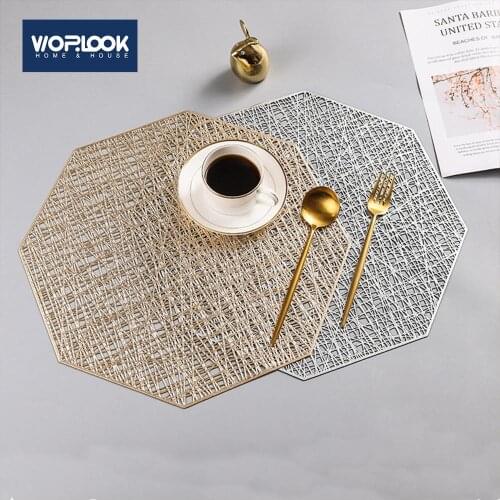 2 Pcs Octagonal Hollow PVC Friendly Table Mats Solid Color Japanese Style Non-slip Dish Cup Insulation Placemat Home Pad Coaster