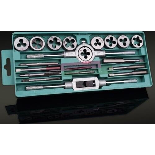 20pcs/set tap and die set M3~M12 Screw Thread Metric Plugs Taps & Tap wrench & Die wrench, hand screw taps Hand Threading
