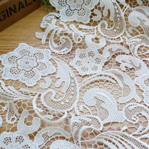 32cm Ecru Floral Hollow Out Crocheted Guipure Lace Fabric Trim Water Soluble DIY Sewing Handmade Craft Decor Materials by Yard