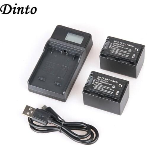 DINTO 2pcs NP-FH70 NP FH70 NPFH70 Camera Battery + LCD Display USB charger V8 Cable for Sony HDR HC3 HC7 HC9E UX5E UX7 CX7E