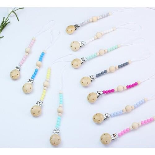 Pacifier Clip Chain Baby Infant Soothie Care Accessories Wooden Beads Prevent drop down Paci Holder Clips Teether Toy 181011